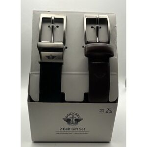 Men New Dockers Black & Brown 2 Piece Belts Gift Set Size XL